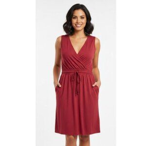 Denver Hayes Medium Dark Red Sleeveless Wrap Sundress Midi Pockets